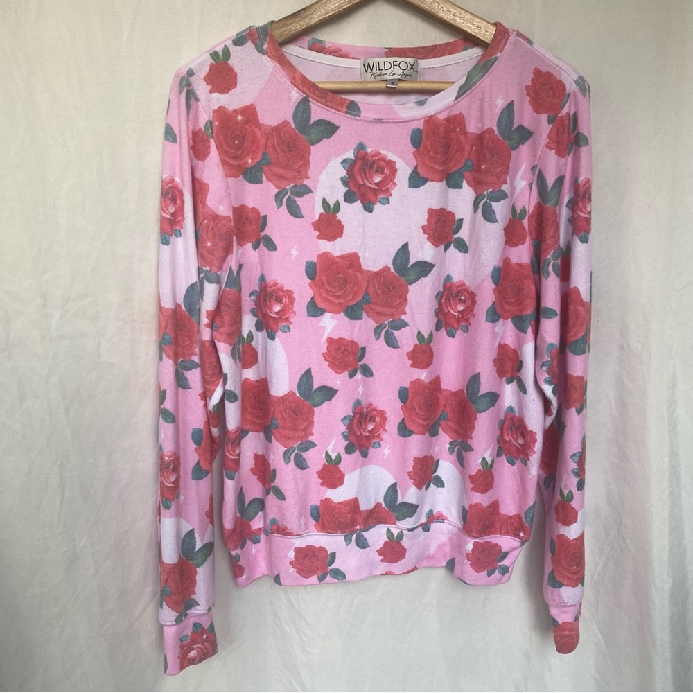 Wildfox Couture Electric Love Sweatshirt REVOLVE Size Small Rose Floral Print